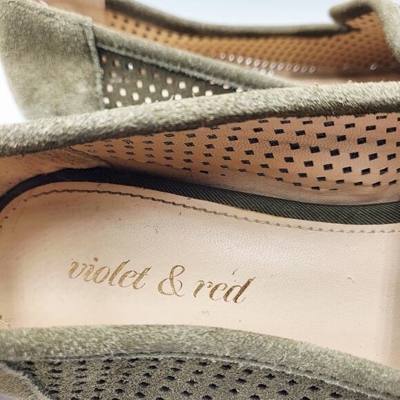 Violet & Red Salem Olive Green Suede Perforated Flat Loafers Women's Size 8 M - Picture 9 of 11